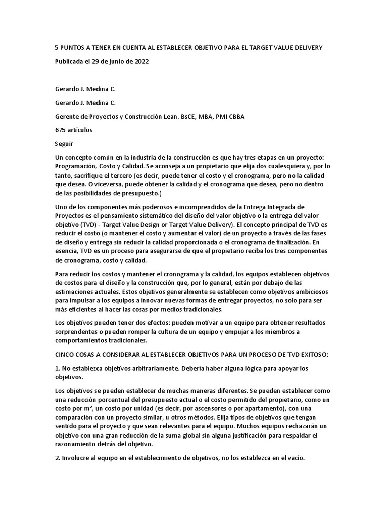 5 Puntos A Tener en Cuenta Al Establecer Objetivo para El Target Value ...