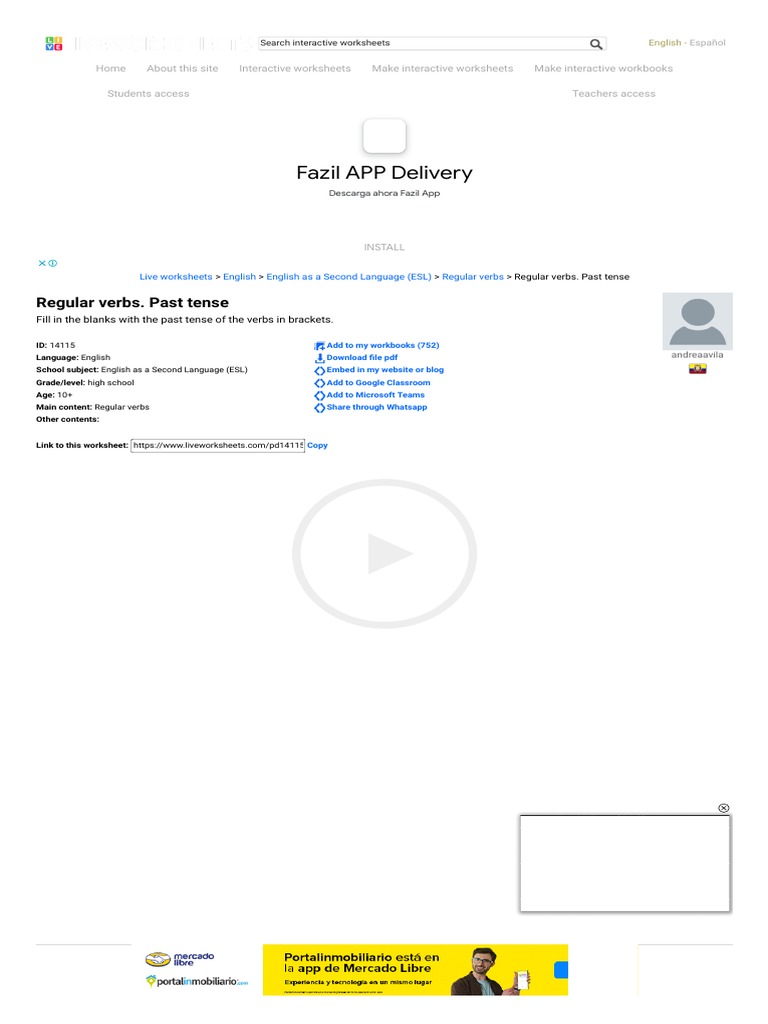 Regular Verbs. Past Tense Interactive Worksheet | PDF | Language Arts ...