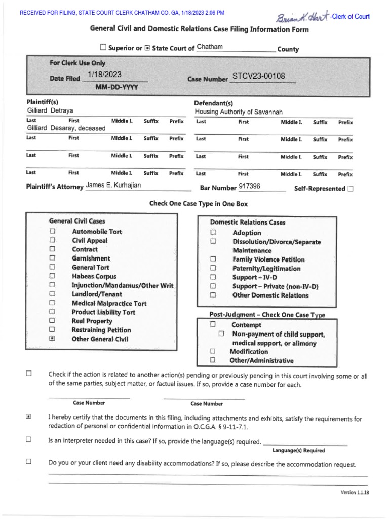 Gilliard v. Housing Authority Complaint PDF Complaint Default Judgment