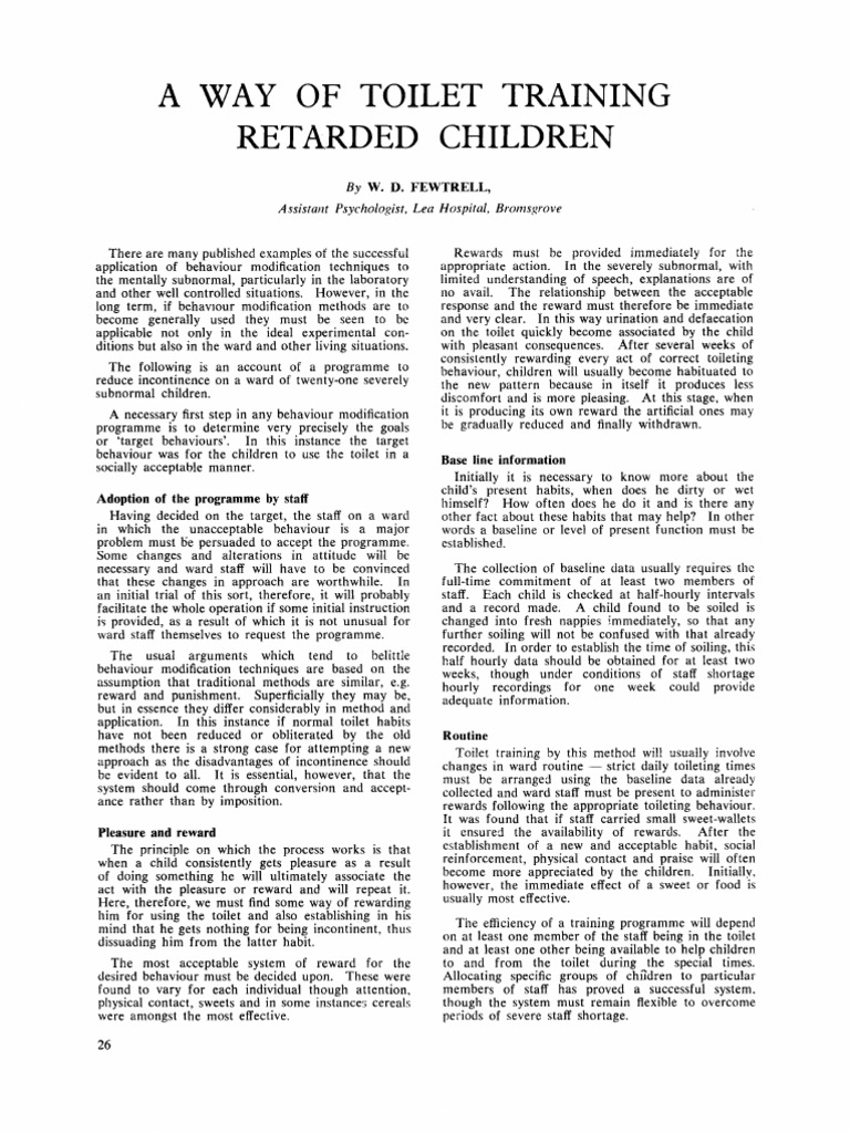 A Way of Toilet Training Retarded Children D. Fewtrell PDF Habits
