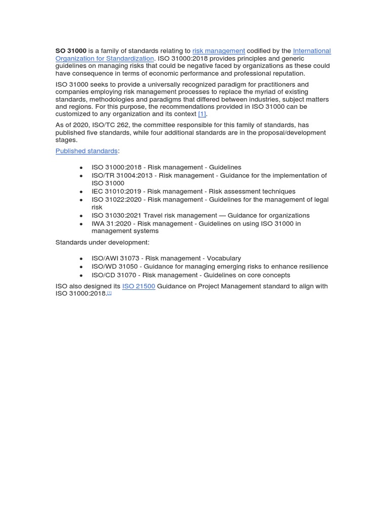 ISO 31000 Risk Management Standards Overview | PDF | Business | Art