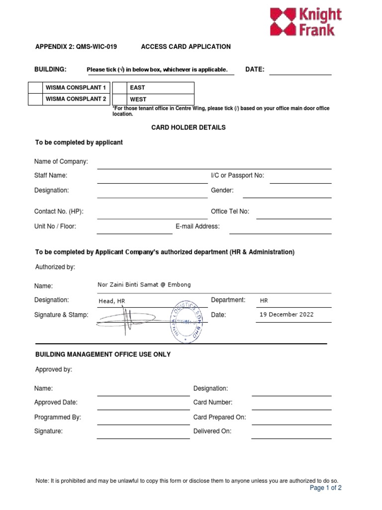 Access Card Application Form | PDF | Government And Personhood | Government