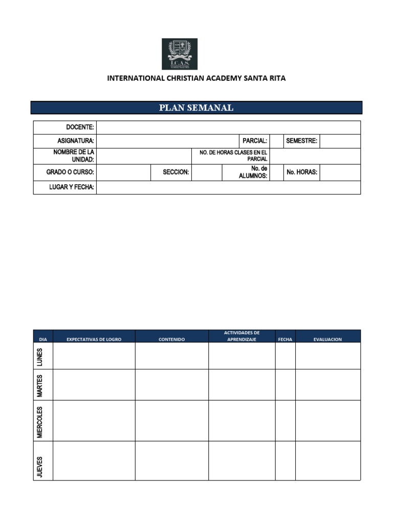 Plan Semanal Formato Pdf