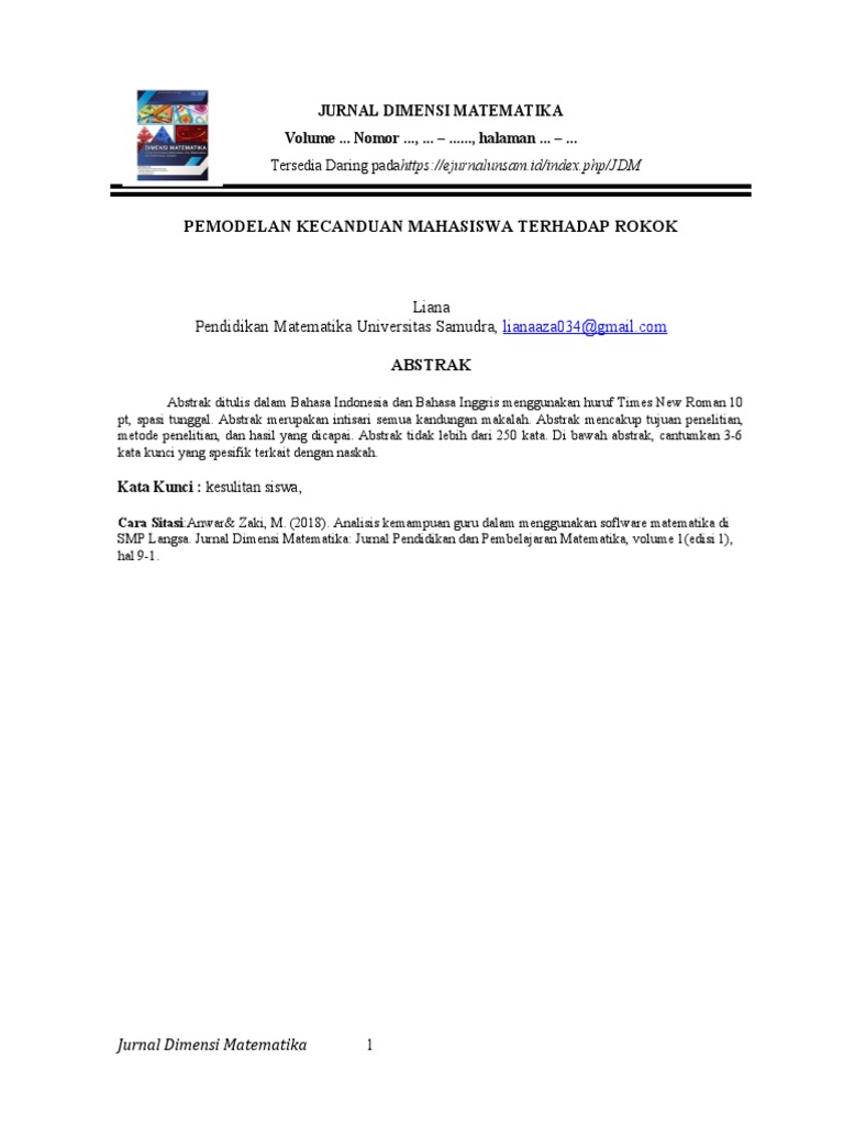Jurnal pemodelan matematika pdf