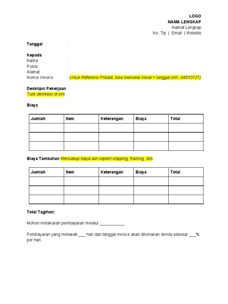 Template Invoice (Indo & English) | PDF