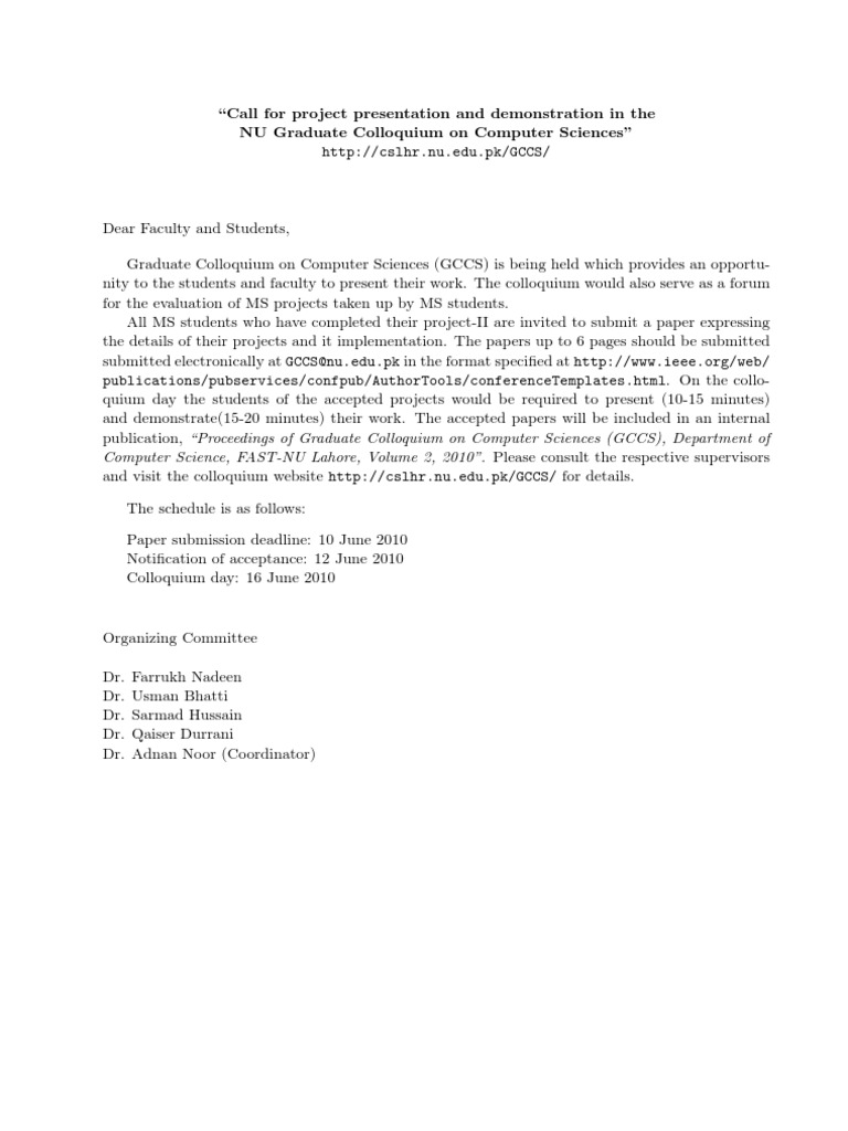 CFP for GCCS Project Presentations | PDF | Art | Computers