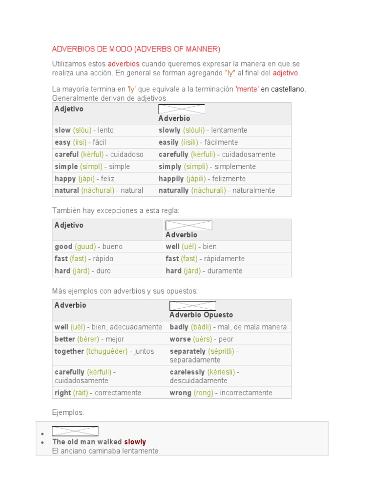 Adverbios de Modo: Ejemplos y Uso | PDF | Artes del Lenguaje y Comunicación