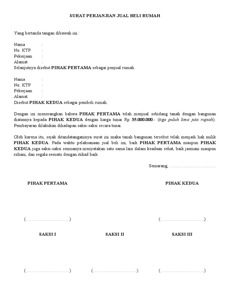 Surat Perjanjian Jual Beli Rumah | PDF