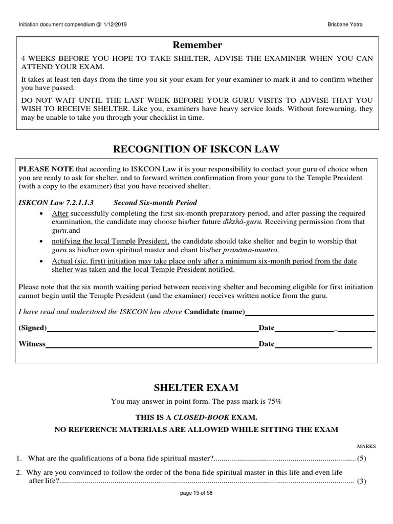 Shelter Test Questions ISKCON Brisbane PDF Religious Belief And