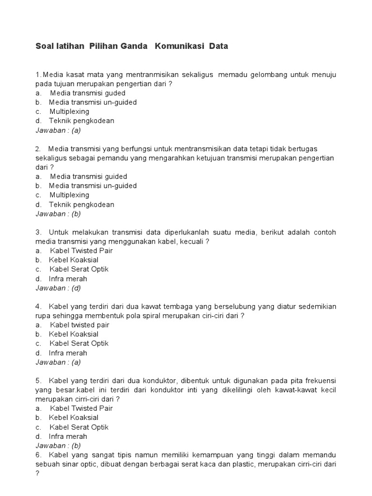 Soal Pilihan Ganda Komunikasi Data | PDF
