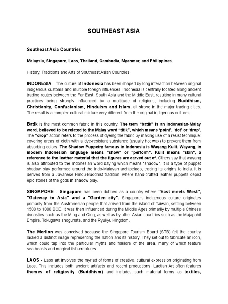 Southeast Asia: Culture and Arts Overview | PDF | Weaving