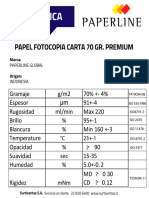Papel Fotocopia Carta 70 Gr. Premium: Ficha Técnica