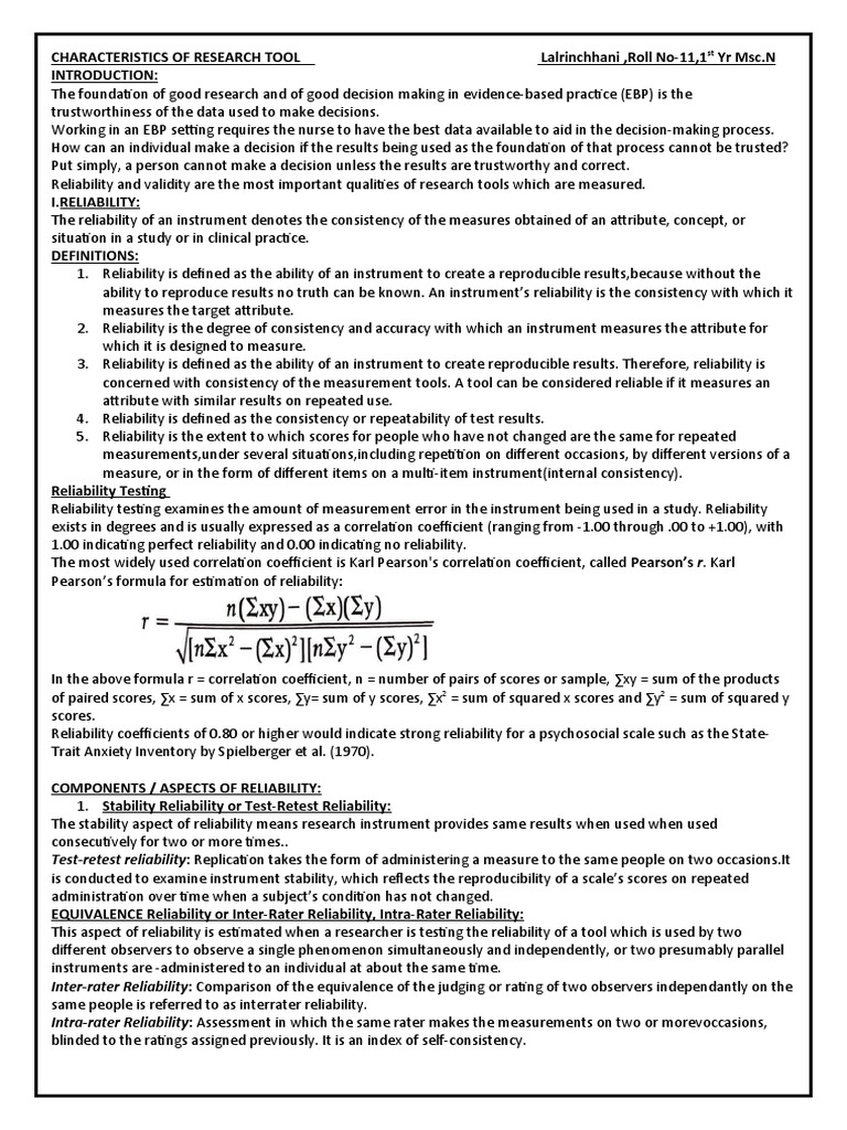 Characteristics of research tools pdf validity statistics