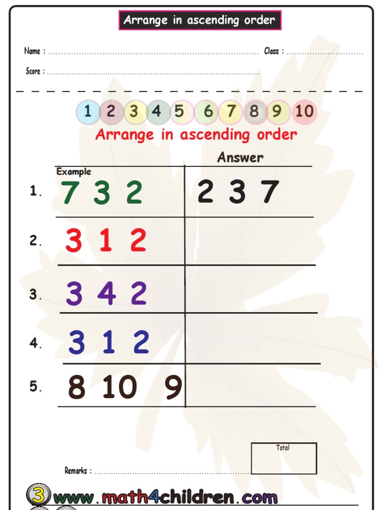 Arrange Numbers in Ascending Order | PDF