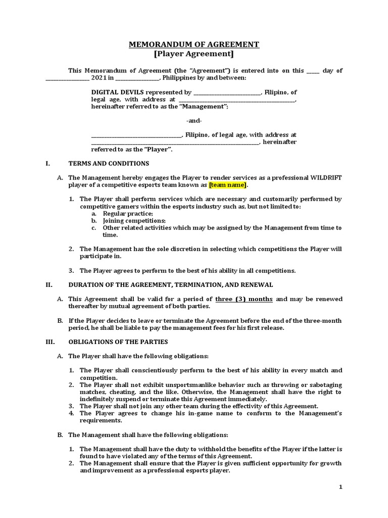 Digital Devils Player Agreement PDF Government Common Law