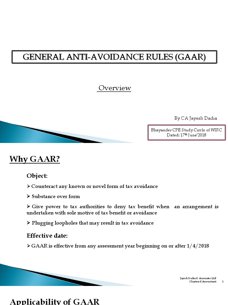 GAAR Presentation | Download Free PDF | Tax Avoidance | Capital Gain