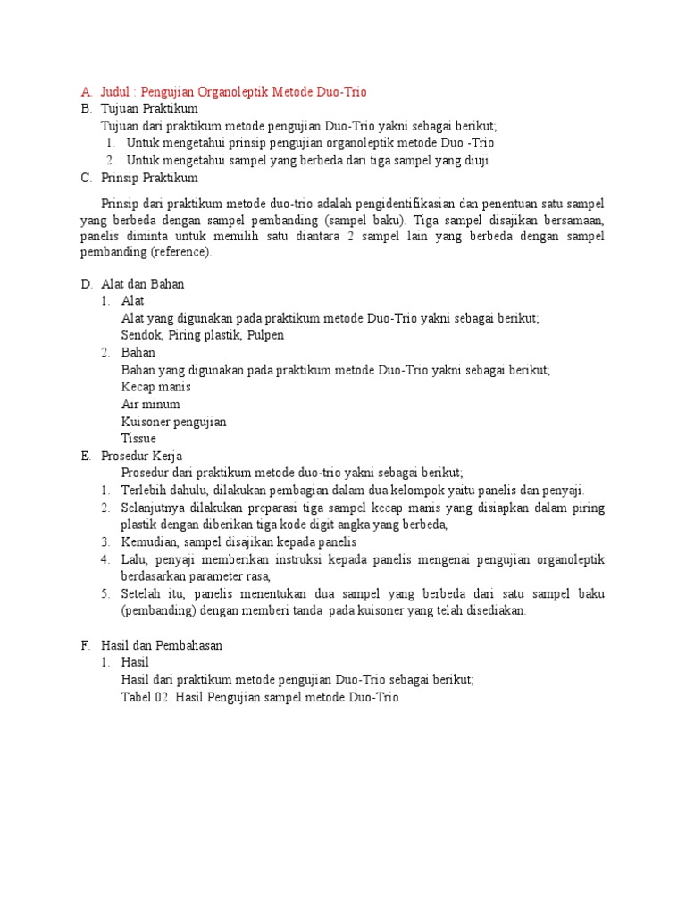 Pengujian Organoleptik Duo-Trio Kecap | PDF
