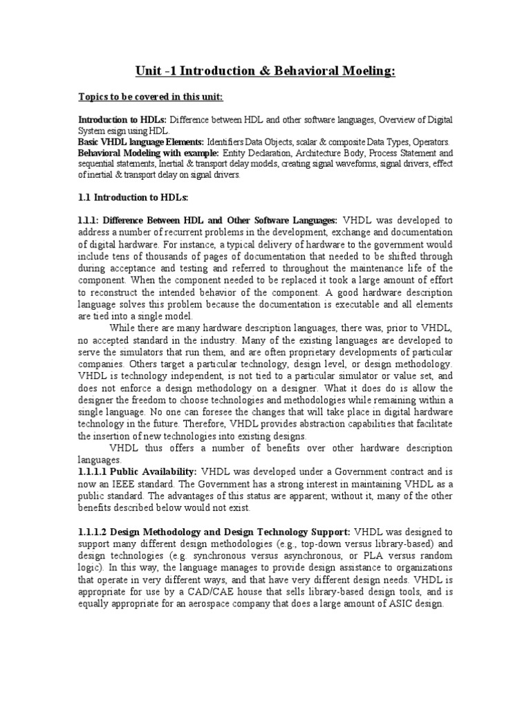 Unit 1 PDF Vhdl Hardware Description Language