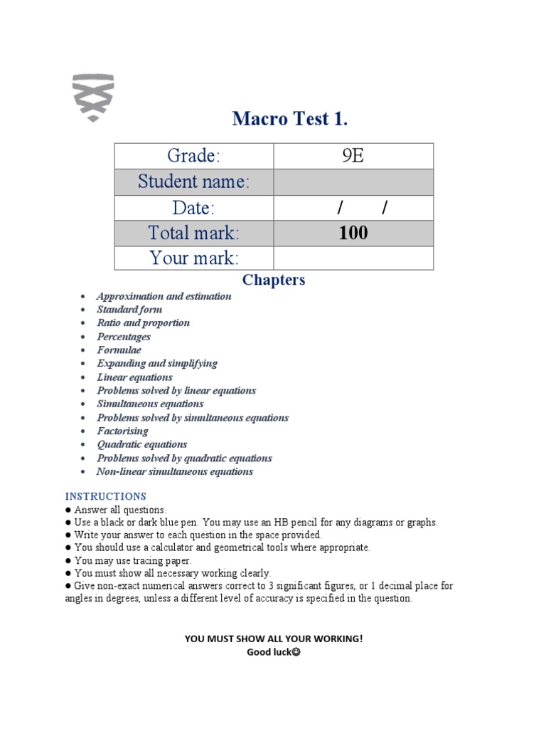 Macro Test 1: Mathematics Assessment | PDF