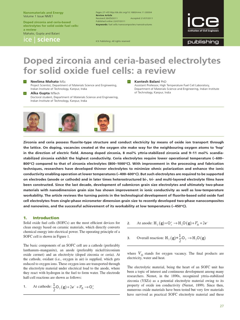 Advances in Doped Zirconia and CeriaBased Electrolytes for Solid Oxide
