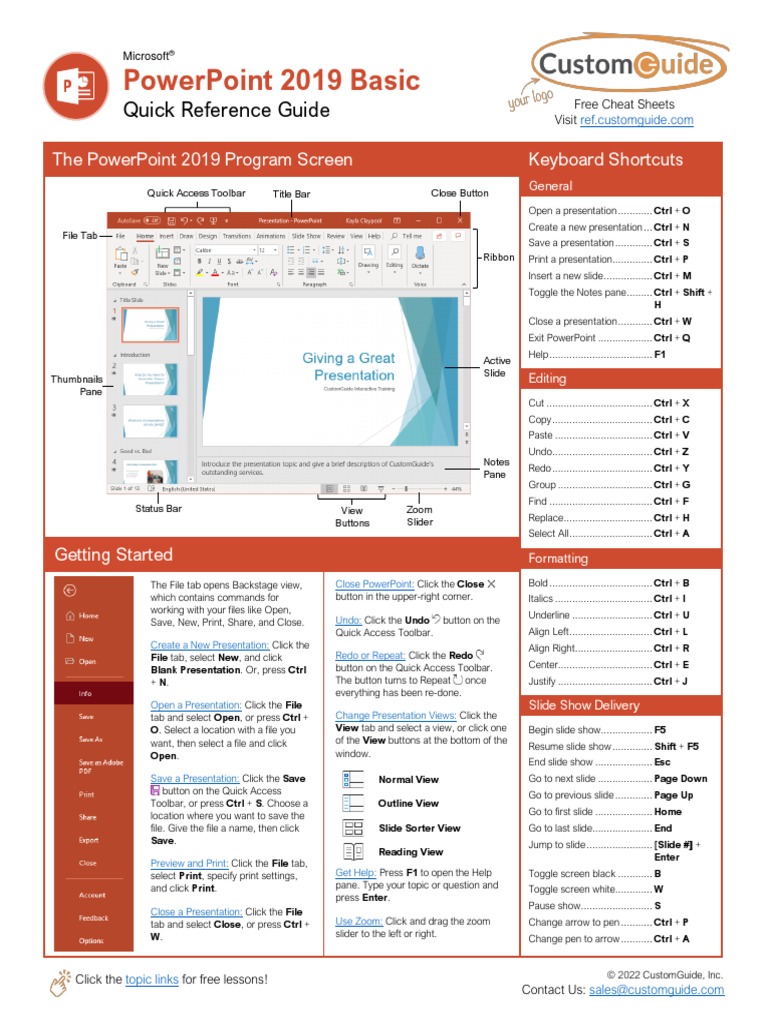 Powerpoint 2019 Basic Quick Reference Pdf Control Key Microsoft