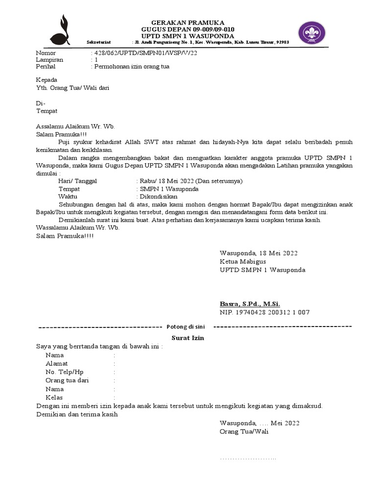 Surat Izin Pramuka | PDF