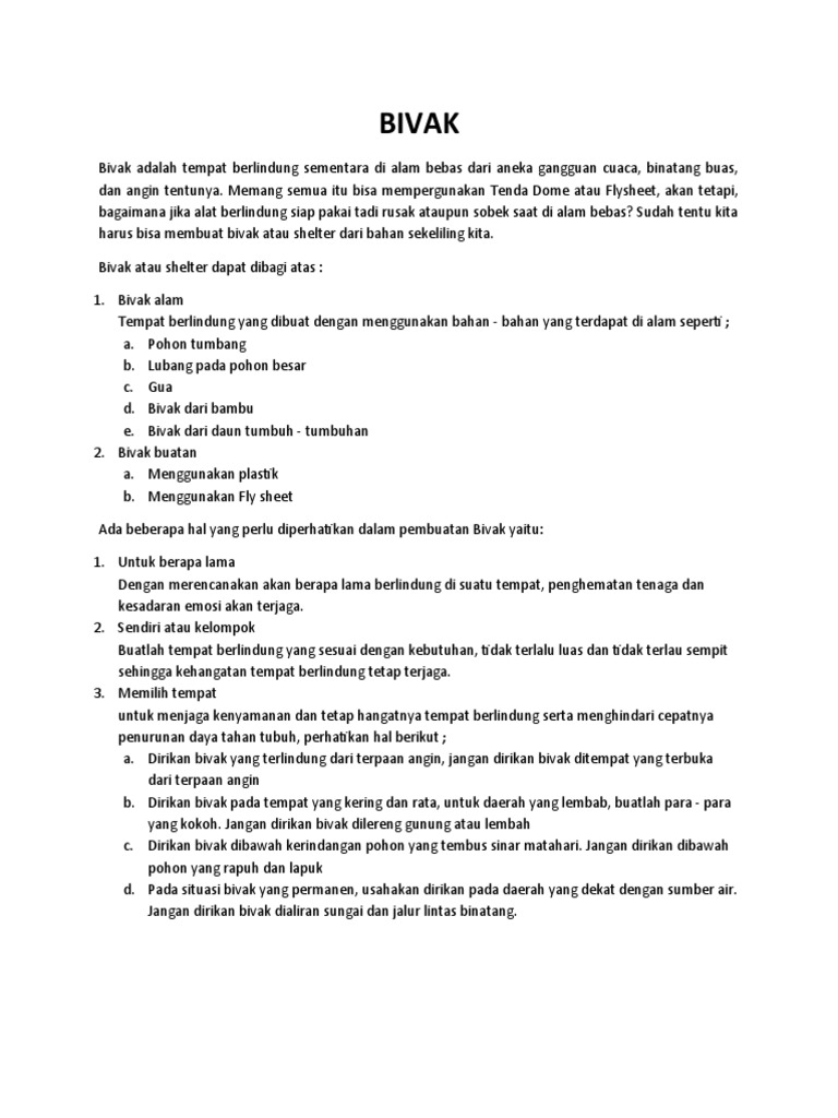 Fungsi dan Jenis Bivak di Alam …