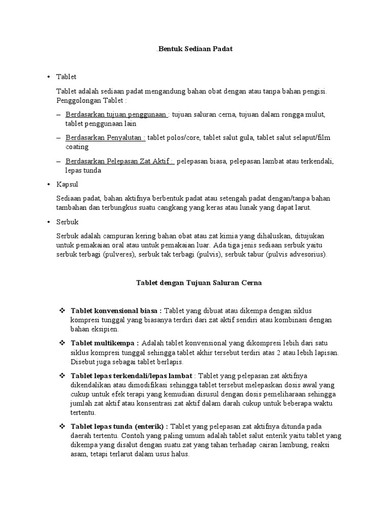 Bentuk Sediaan Padat | PDF