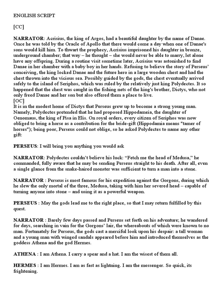 The Death of Medusa - English Script | Download Free PDF | Medusa ...
