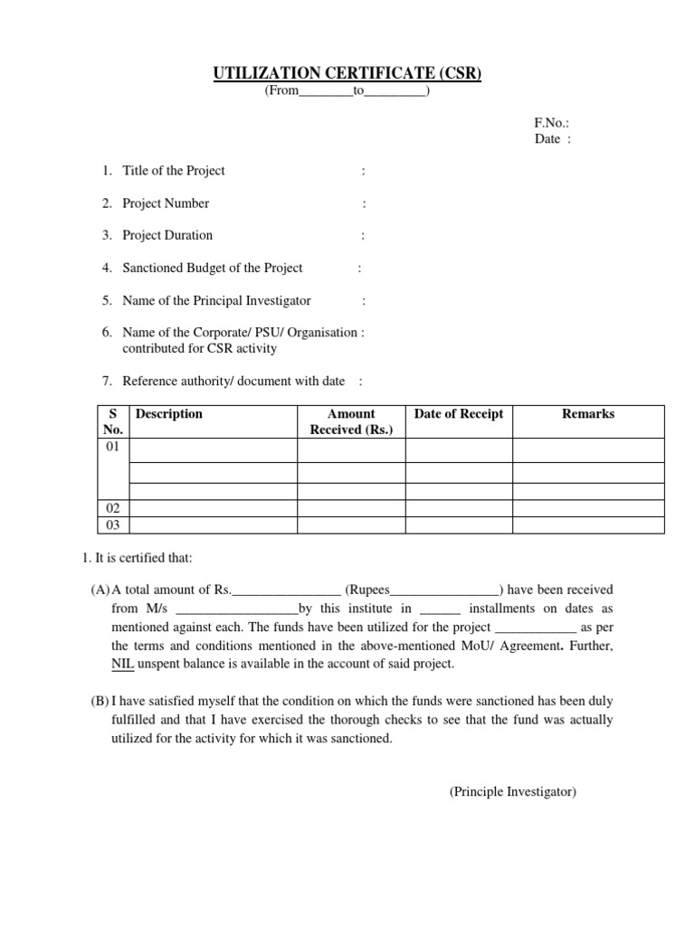 Template utilization certificate pdf