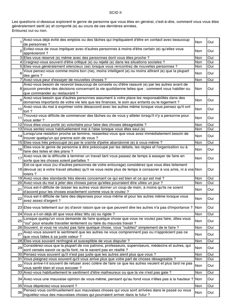 Questionnaire SCID-II en français | PDF