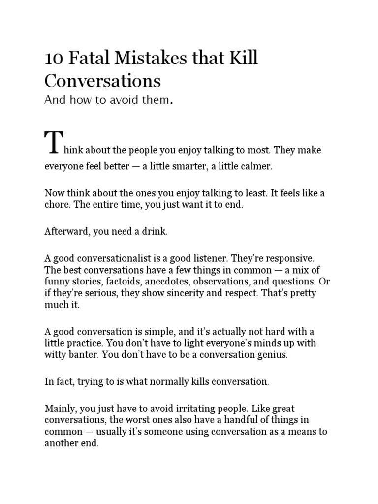 10 Fatal Mistakes That Kill Conversations | PDF | Conversation | Expert
