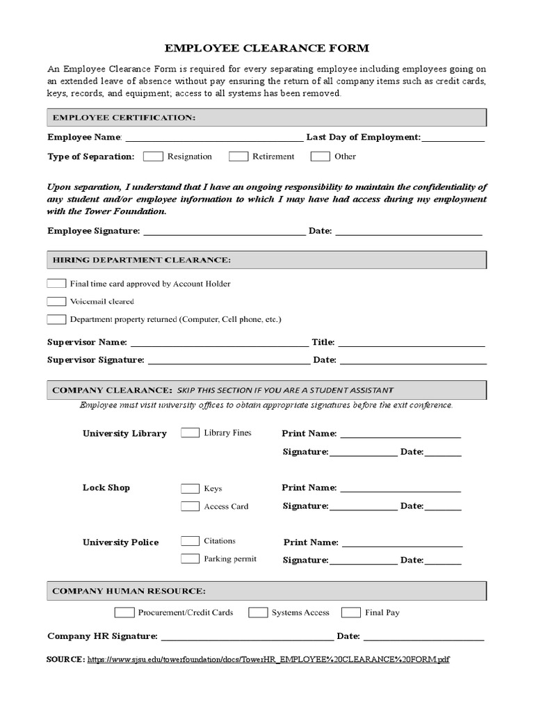 Employee Clearance Form PDF