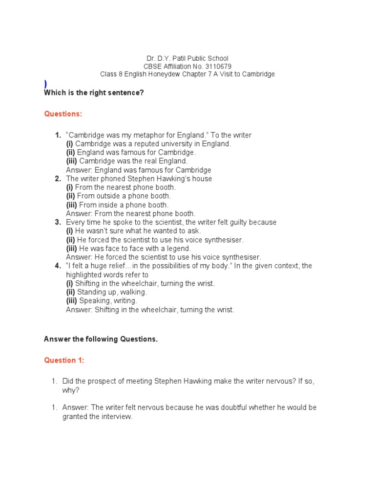 Class 8 English Notes