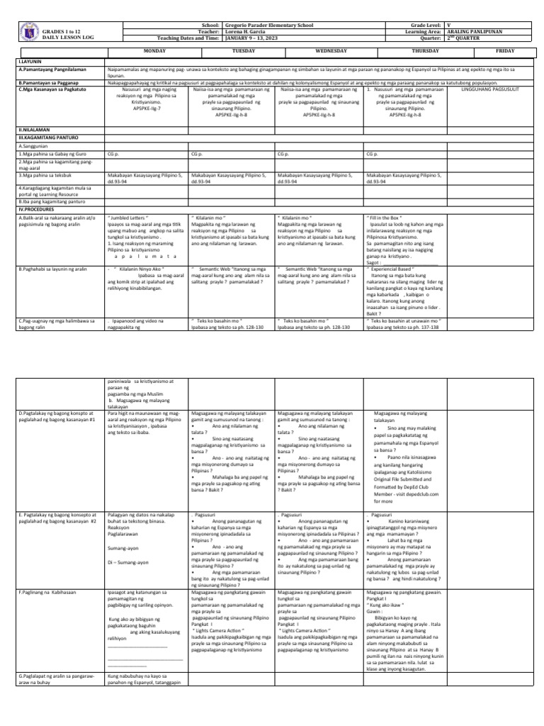 DLL - Araling Panlipunan 5 - Q2 - W8 | PDF