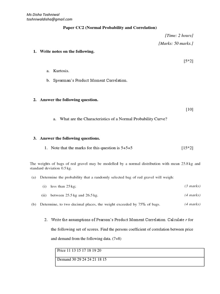 Paper CC2 Correlation and Normal Peobability Distribution | PDF