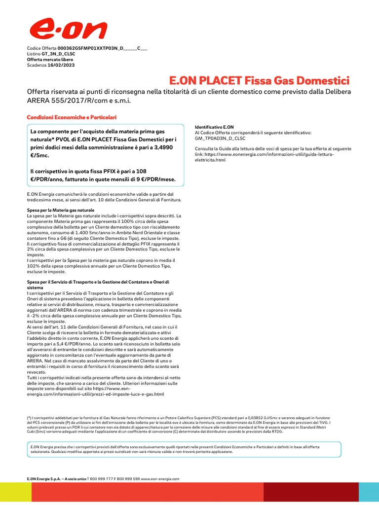 E.ON PLACET Fissa Gas Domestici E.ON PLACET Fissa Gas Domestici | PDF