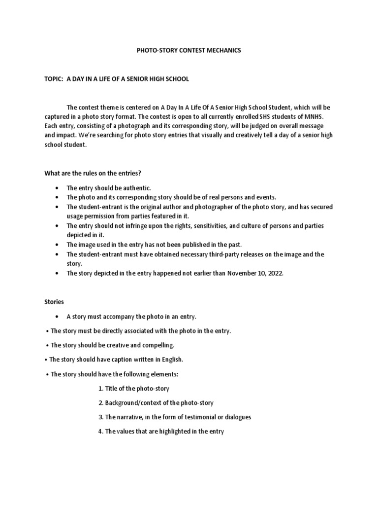 Senior High Photo Story Contest Rules | PDF
