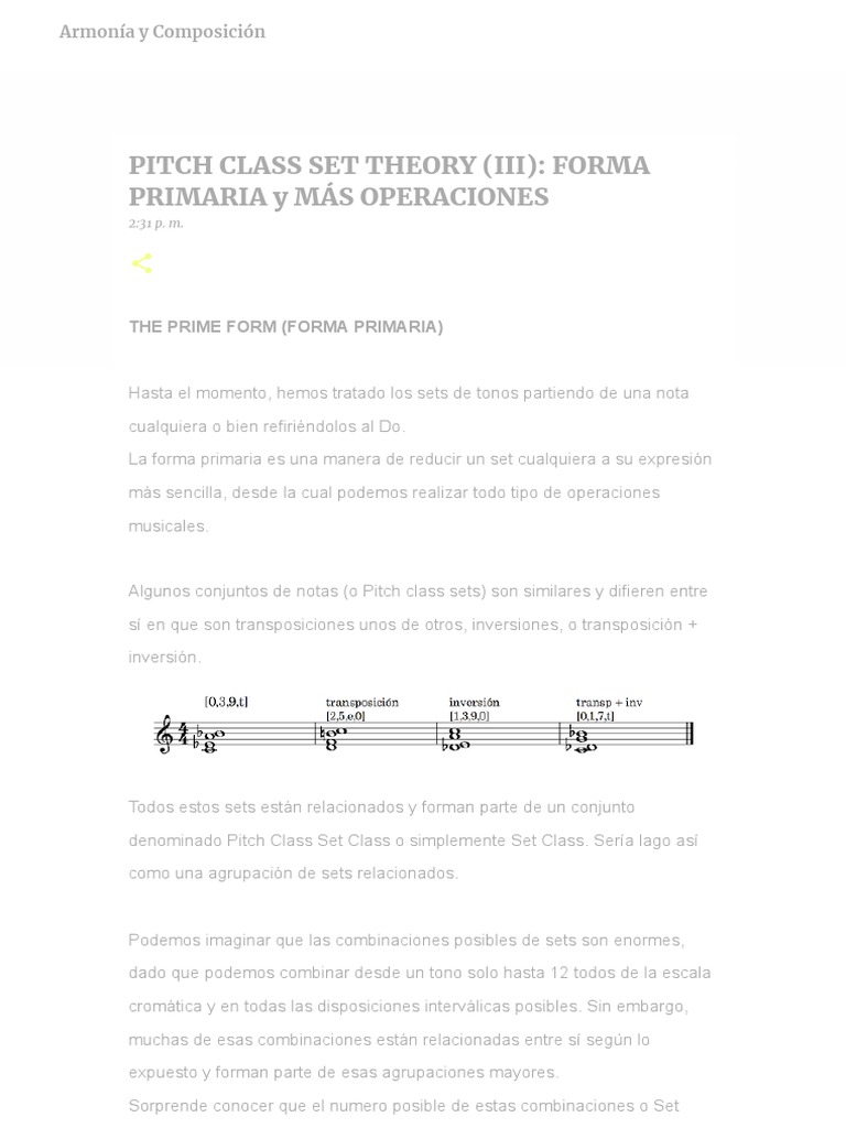 PITCH CLASS SET THEORY (III) - FORMA PRIMARIA y MÁS OPERACIONES | PDF ...