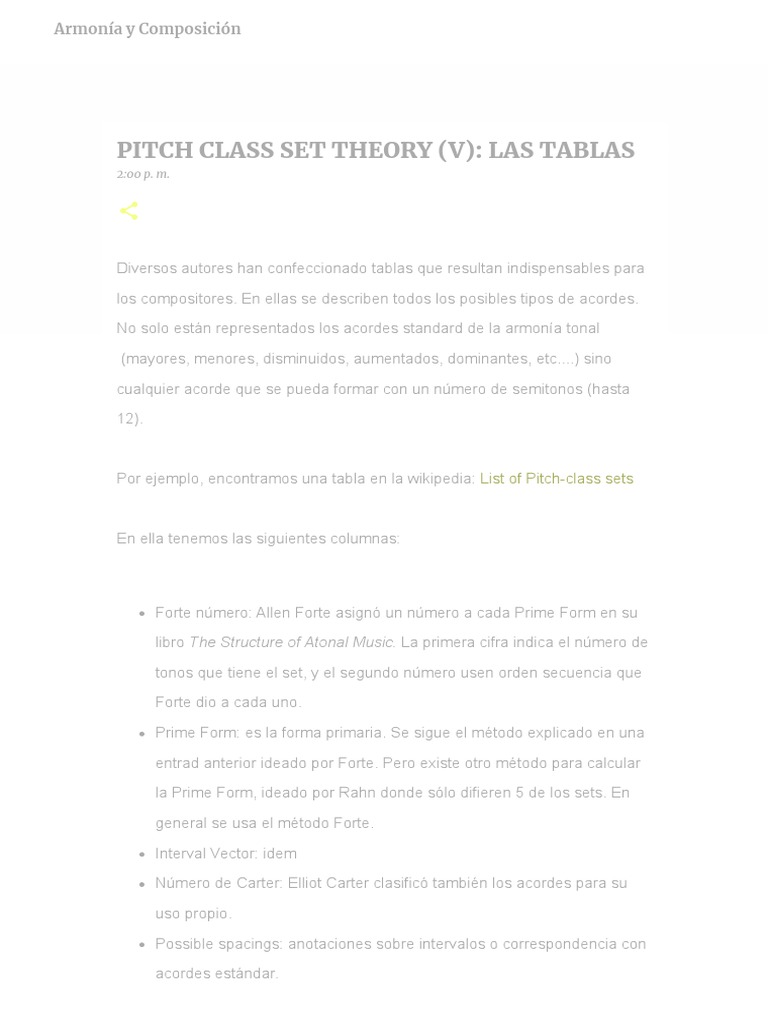 Pitch Class Set Theory (V) Las Tablas PDF Acorde (Música) Composiciones Musicales