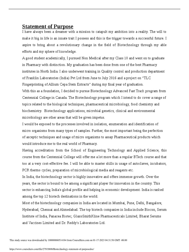 Pursuing a Career in Biotechnology through the Fast Track Biotechnology