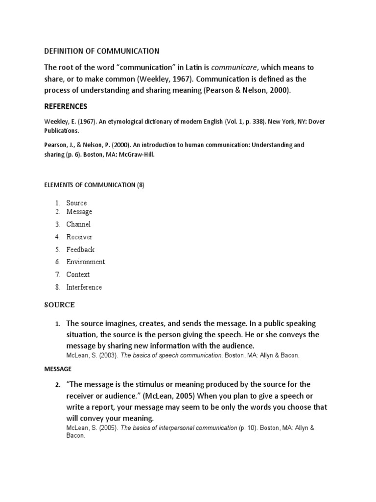 Etymology and Definition of Communication | PDF | Communication ...