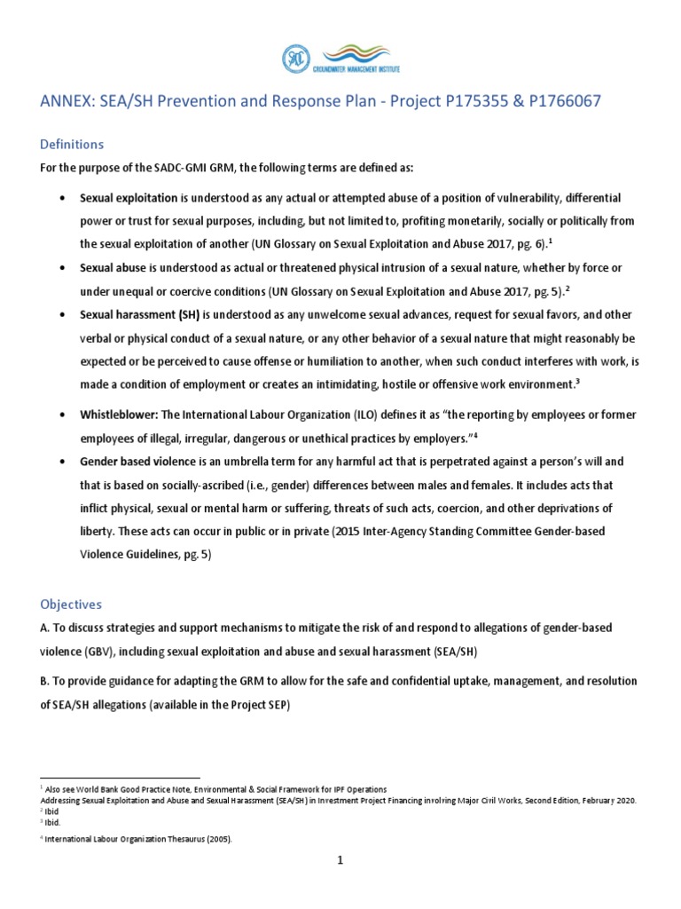 SEA/SH Prevention and Response Plan | PDF | Violence | Risk