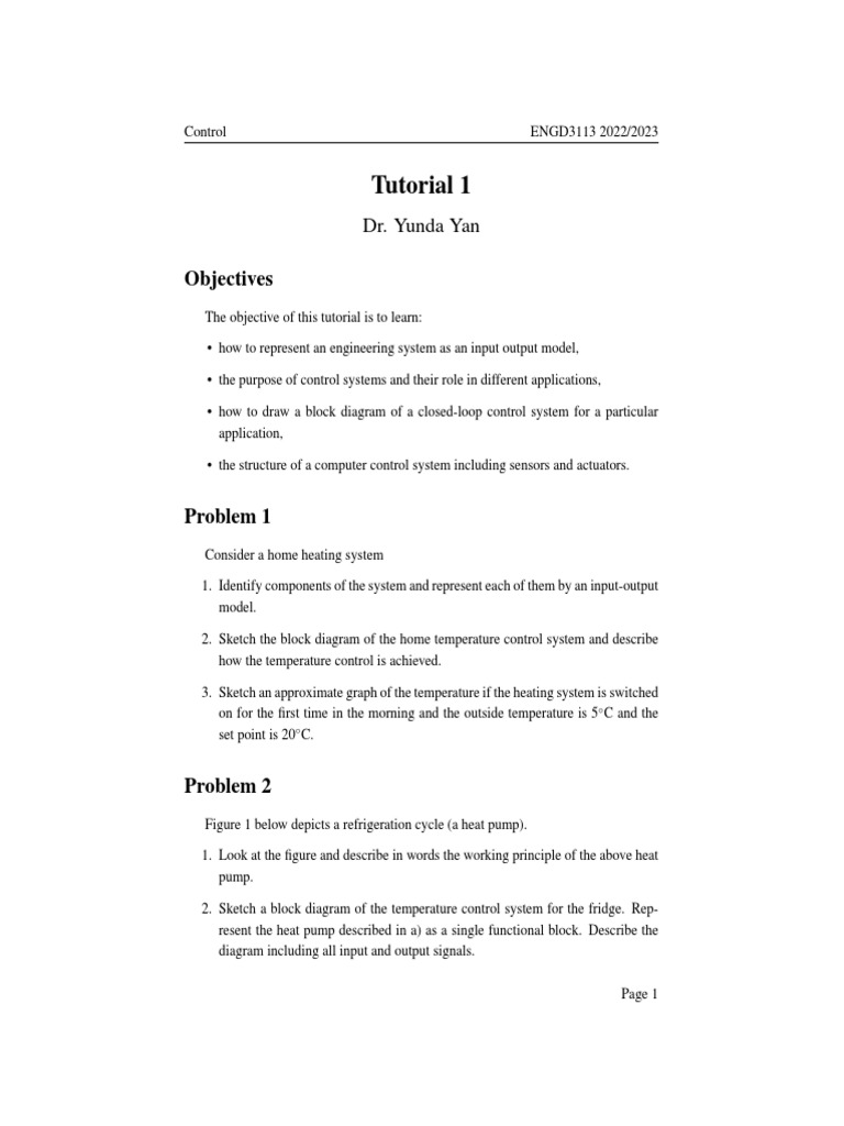 Tutorial 1 PDF Refrigerator Control Theory