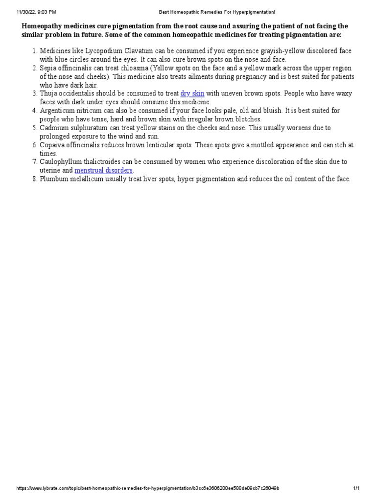 Best Homeopathic Remedies For Hyperpigmentation! PDF
