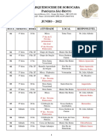 Calendário de atividades paroquiais de junho