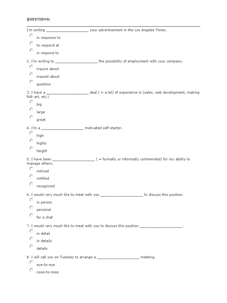QUESTIONS For Cover Letters | PDF | Expert | Human Communication