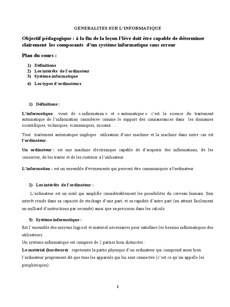 Généralités sur l'informatique | PDF | Informatique | Matériel informatique