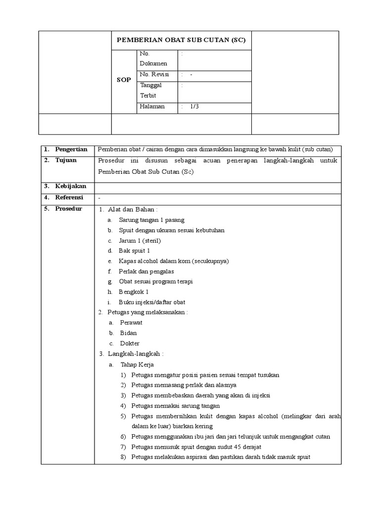 SOP Injeksi Subkutan | PDF