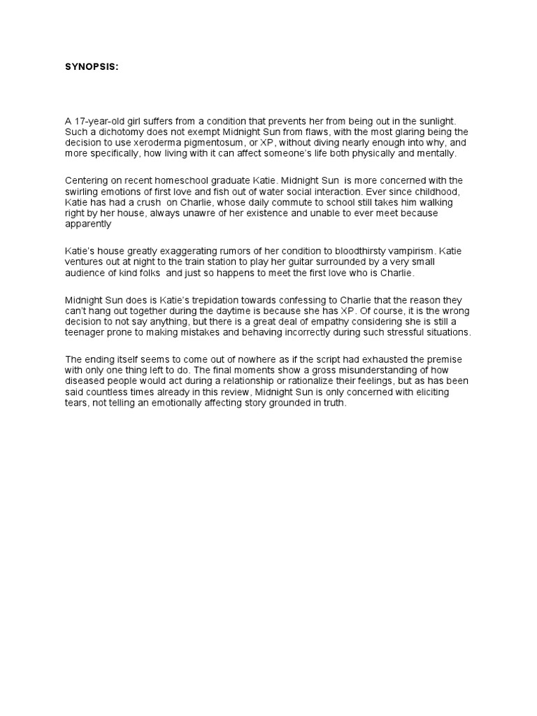SYNOPSIS Docx Midnight Sun PDF